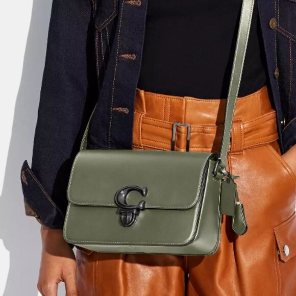 NWT Authentic COACH retail glovetanned Studio shoulder bag military gree olive - Picture 2 of 13